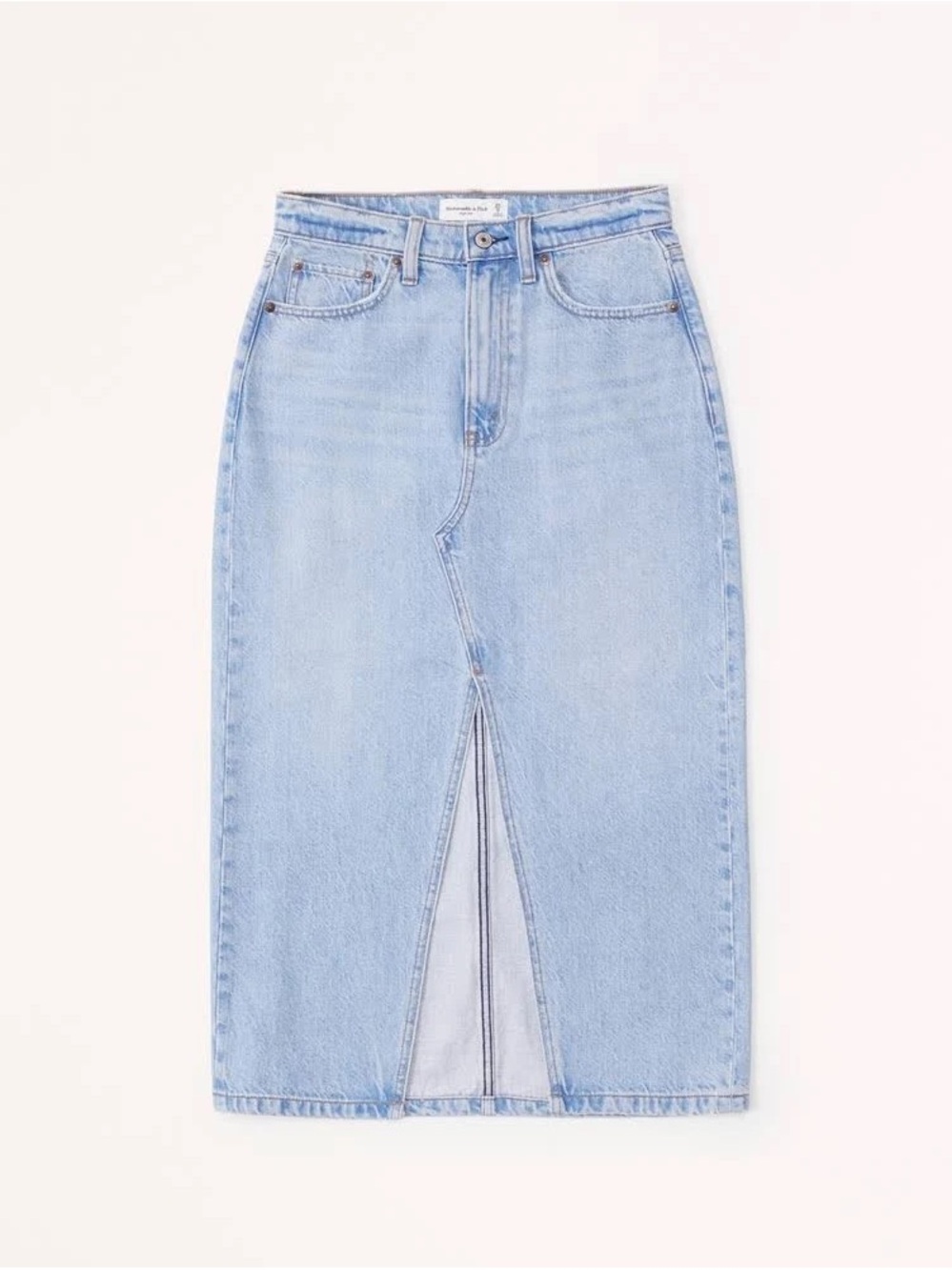 Abercrombie & Fitch Light Blue Denim Midi Skirt with Front Slit